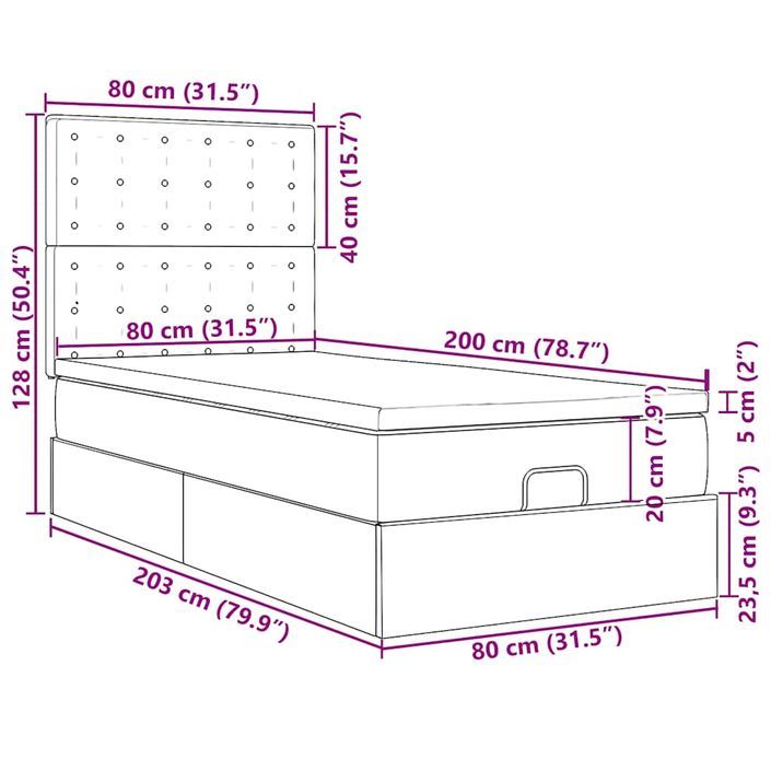 Cadre de lit ottoman avec matelas gris clair 80x200 cm tissu - Photo n°13