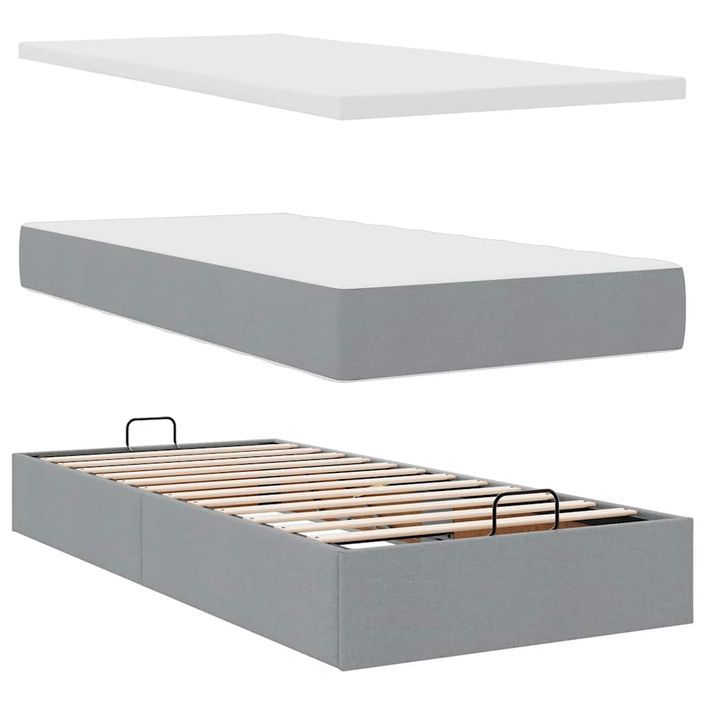 Cadre de lit ottoman avec matelas gris clair 80x200 cm tissu - Photo n°7