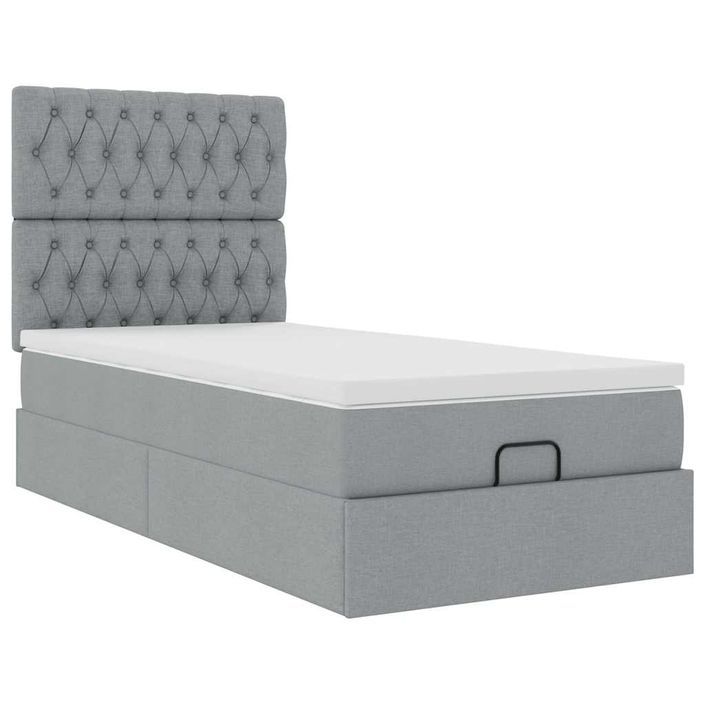 Cadre de lit ottoman avec matelas gris clair 80x200 cm tissu - Photo n°5