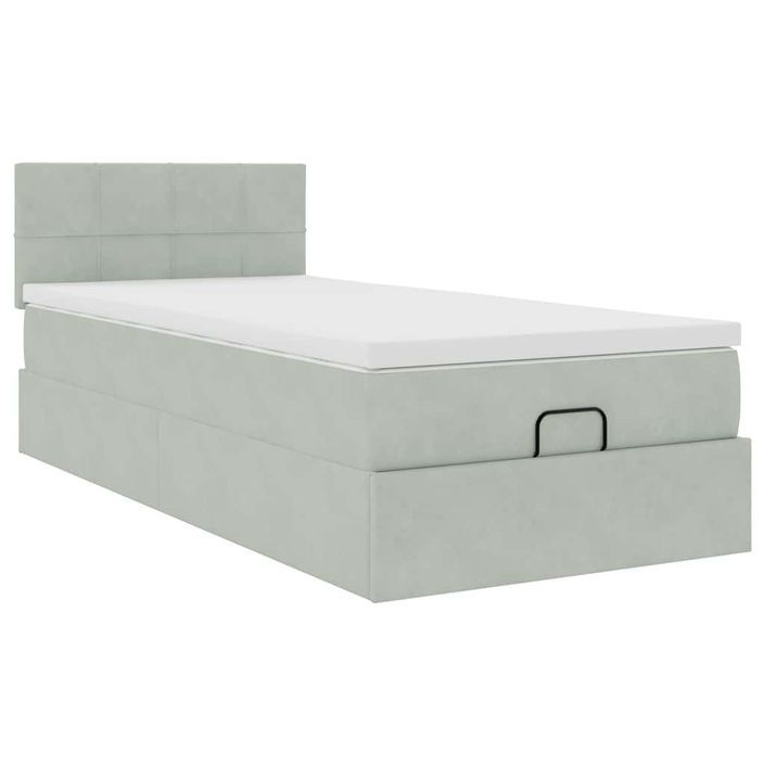 Cadre de lit ottoman avec matelas gris clair 80x200 cm velours - Photo n°2