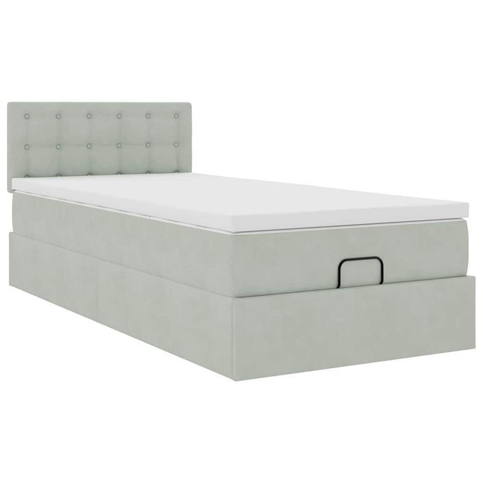 Cadre de lit ottoman avec matelas gris clair 80x200 cm velours - Photo n°2