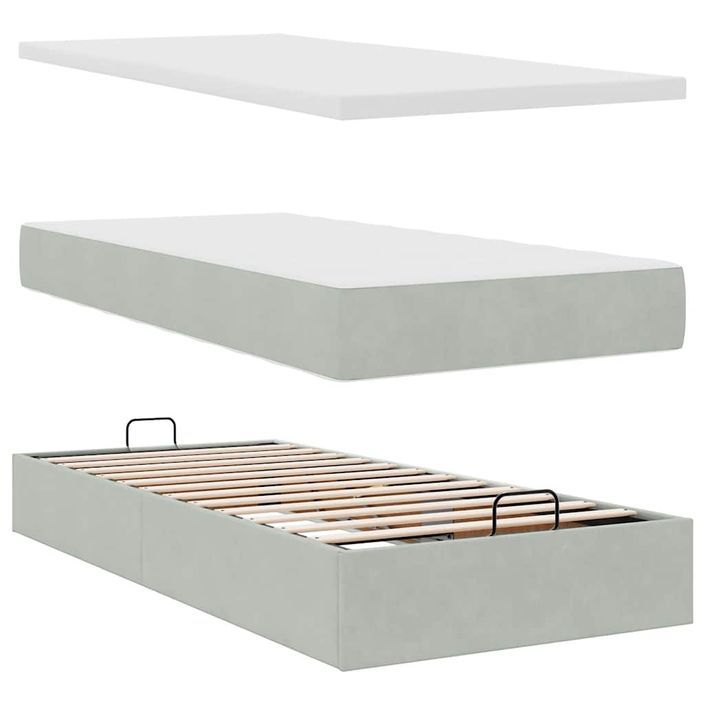 Cadre de lit ottoman avec matelas gris clair 80x200 cm velours - Photo n°6