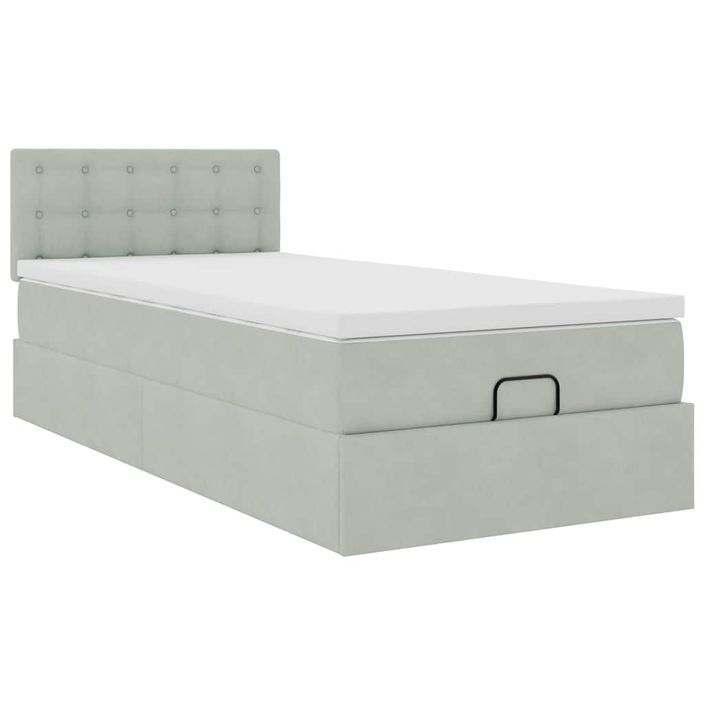 Cadre de lit ottoman avec matelas gris clair 80x200 cm velours - Photo n°5