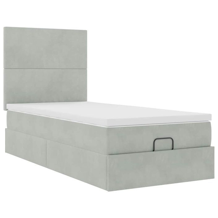 Cadre de lit ottoman avec matelas gris clair 80x200 cm velours - Photo n°5