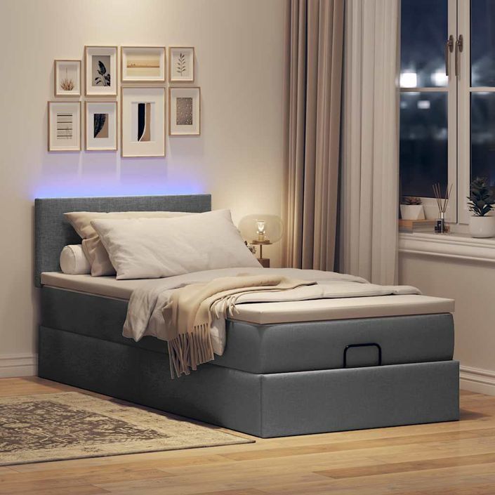 Cadre de lit ottoman avec matelas gris foncé 100x200 cm tissu - Photo n°1