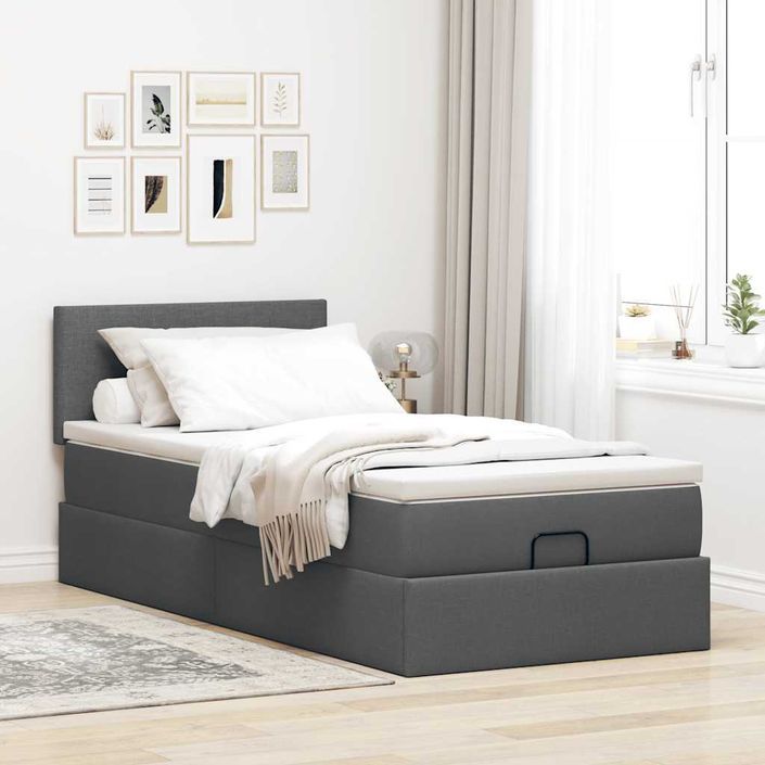 Cadre de lit ottoman avec matelas gris foncé 100x200 cm tissu - Photo n°4