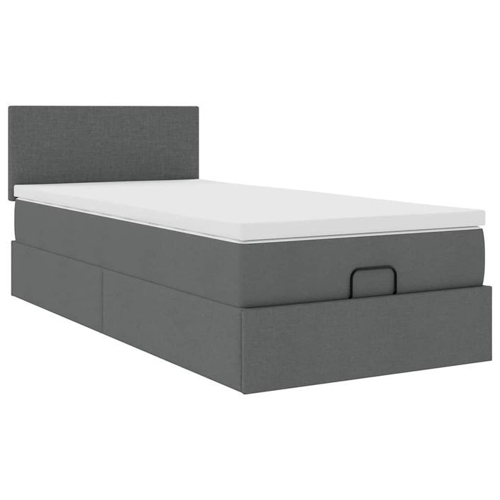 Cadre de lit ottoman avec matelas gris foncé 100x200 cm tissu - Photo n°5