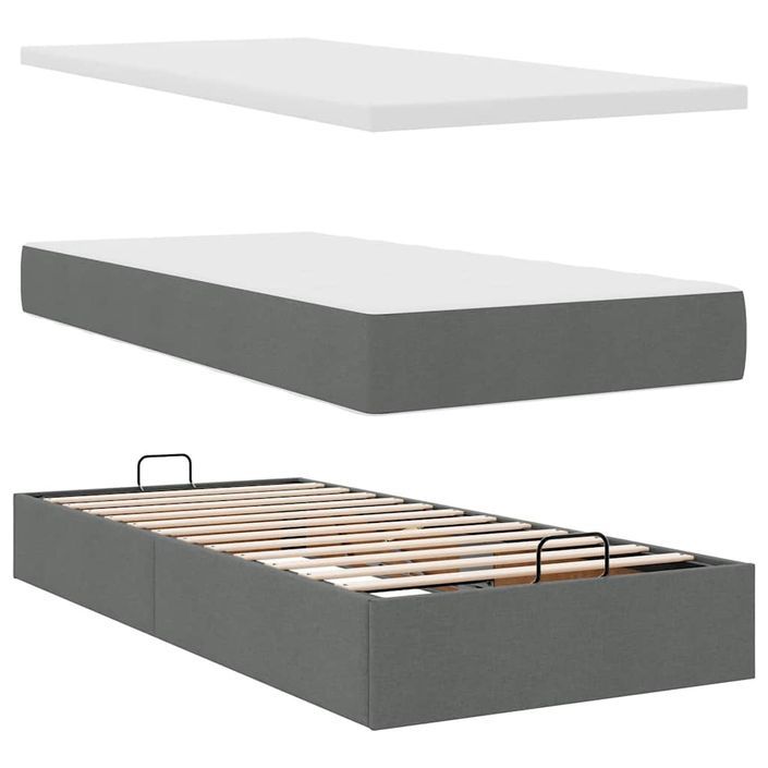 Cadre de lit ottoman avec matelas gris foncé 100x200 cm tissu - Photo n°7