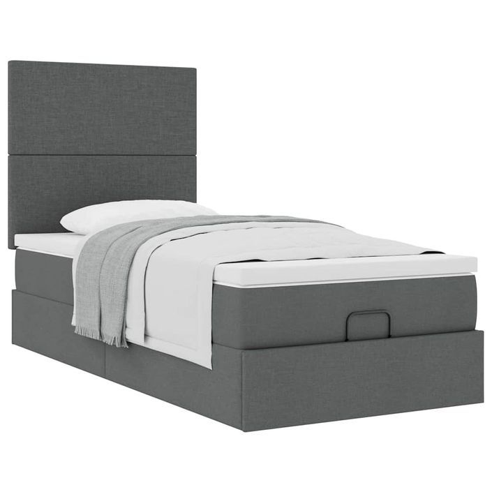 Cadre de lit ottoman avec matelas gris foncé 100x200 cm tissu - Photo n°4