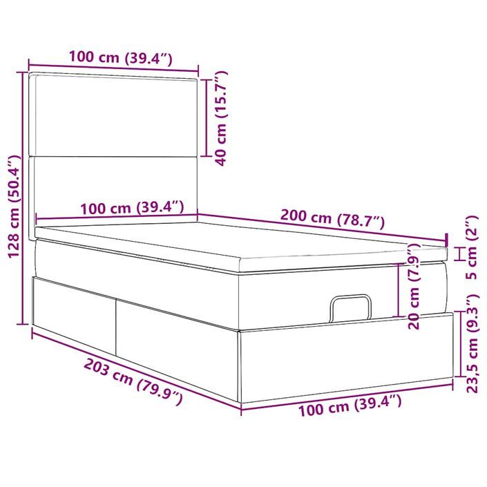 Cadre de lit ottoman avec matelas gris foncé 100x200 cm tissu - Photo n°13