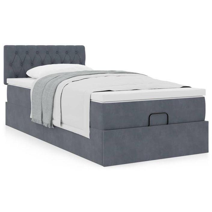 Cadre de lit ottoman avec matelas gris foncé 100x200 cm velours - Photo n°1