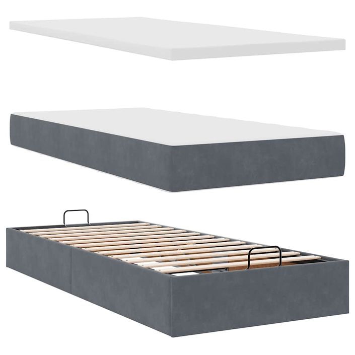 Cadre de lit ottoman avec matelas gris foncé 100x200 cm velours - Photo n°6