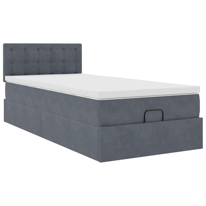 Cadre de lit ottoman avec matelas gris foncé 100x200 cm velours - Photo n°2