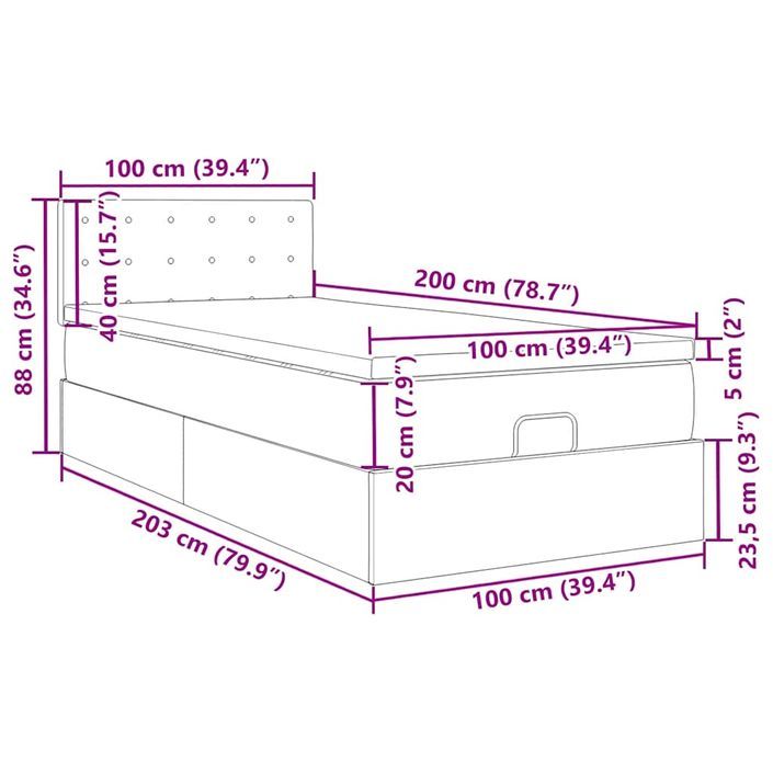 Cadre de lit ottoman avec matelas gris foncé 100x200 cm velours - Photo n°13