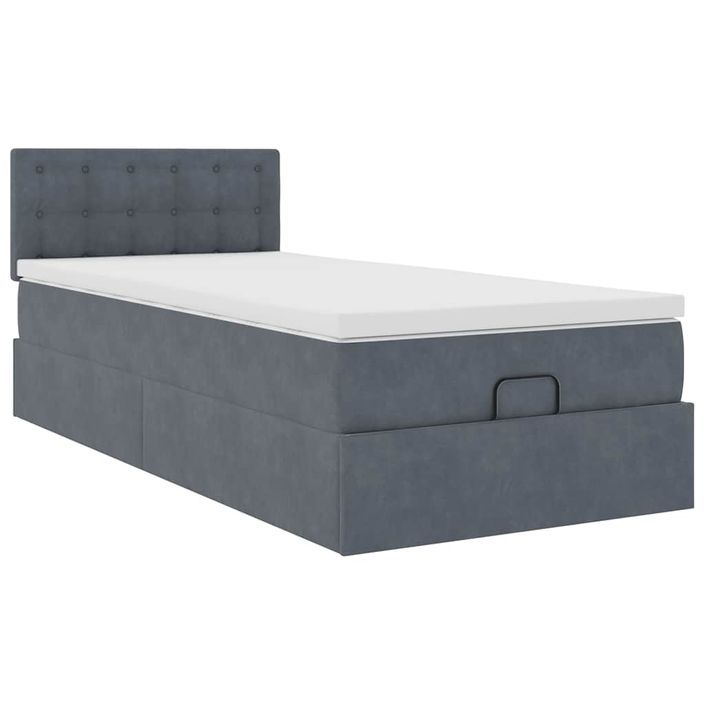 Cadre de lit ottoman avec matelas gris foncé 100x200 cm velours - Photo n°8