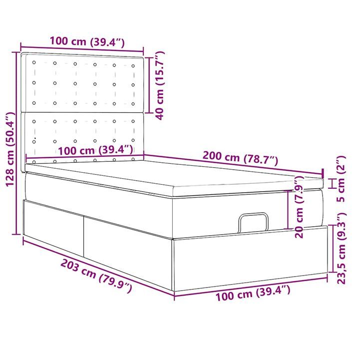 Cadre de lit ottoman avec matelas gris foncé 100x200 cm velours - Photo n°13