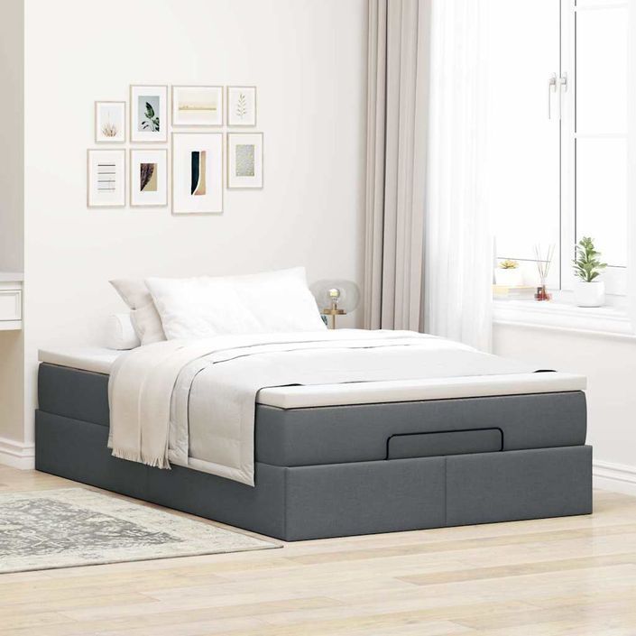 Cadre de lit ottoman avec matelas gris foncé 120x190 cm tissu - Photo n°3