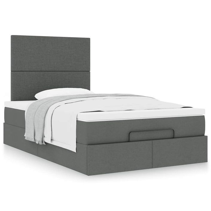 Cadre de lit ottoman avec matelas gris foncé 120x190 cm tissu - Photo n°1