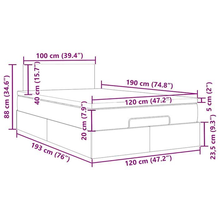 Cadre de lit ottoman avec matelas gris foncé 120x190 cm velours - Photo n°13