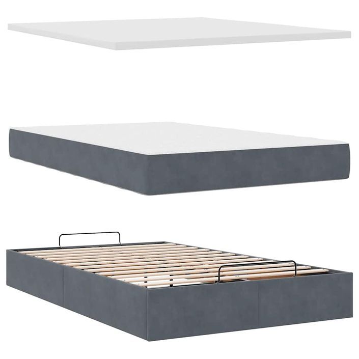 Cadre de lit ottoman avec matelas gris foncé 120x190 cm velours - Photo n°6