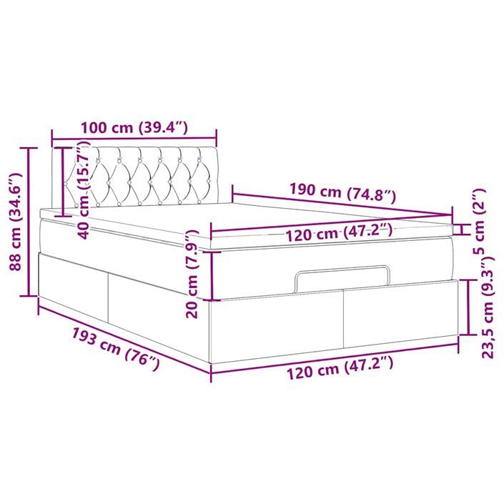 Cadre de lit ottoman avec matelas gris foncé 120x190 cm velours - Photo n°13