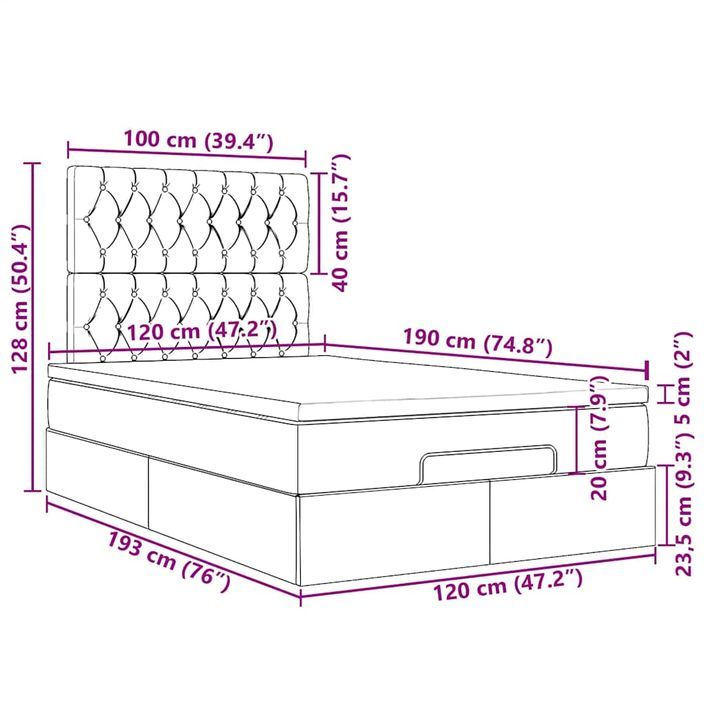 Cadre de lit ottoman avec matelas gris foncé 120x190 cm velours - Photo n°13