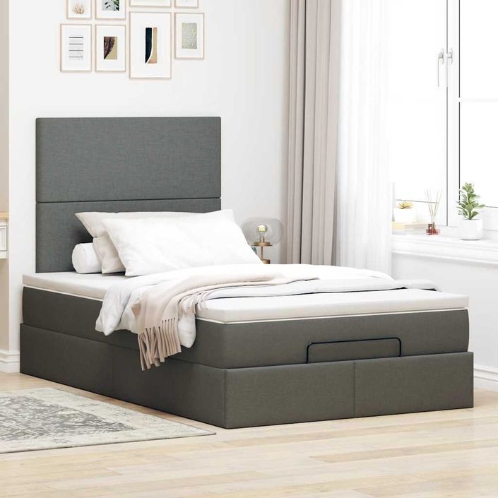 Cadre de lit ottoman avec matelas gris foncé 120x200cm tissu - Photo n°3