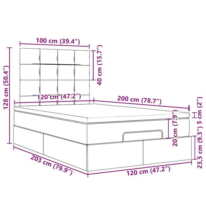 Cadre de lit ottoman avec matelas gris foncé 120x200cm tissu - Photo n°13