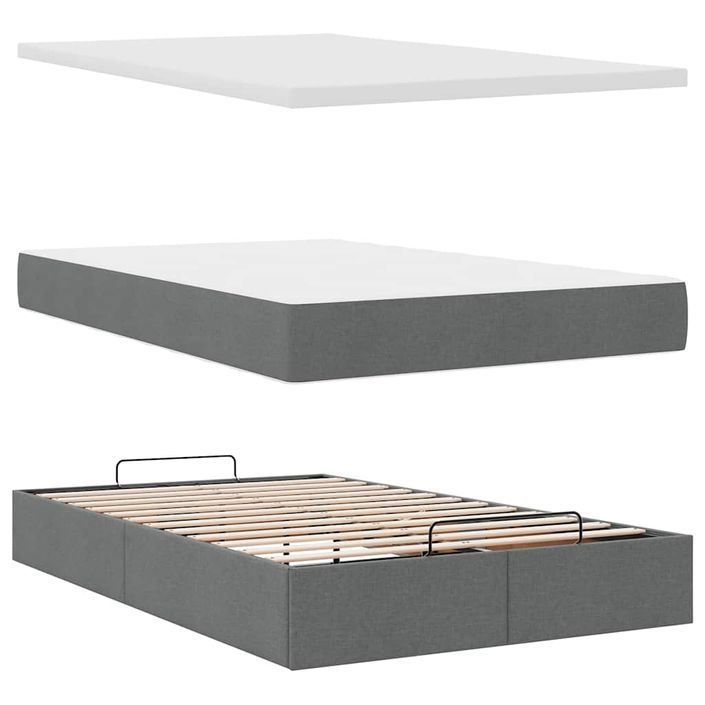 Cadre de lit ottoman avec matelas gris foncé 120x200cm tissu - Photo n°7