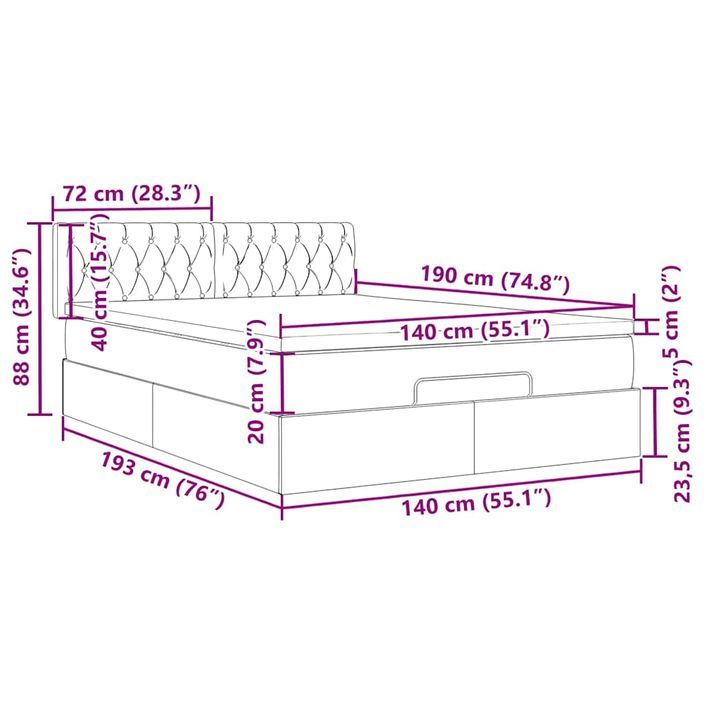 Cadre de lit ottoman avec matelas gris foncé 140x190 cm tissu - Photo n°13