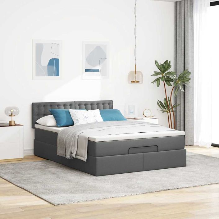 Cadre de lit ottoman avec matelas gris foncé 140x190 cm tissu - Photo n°3