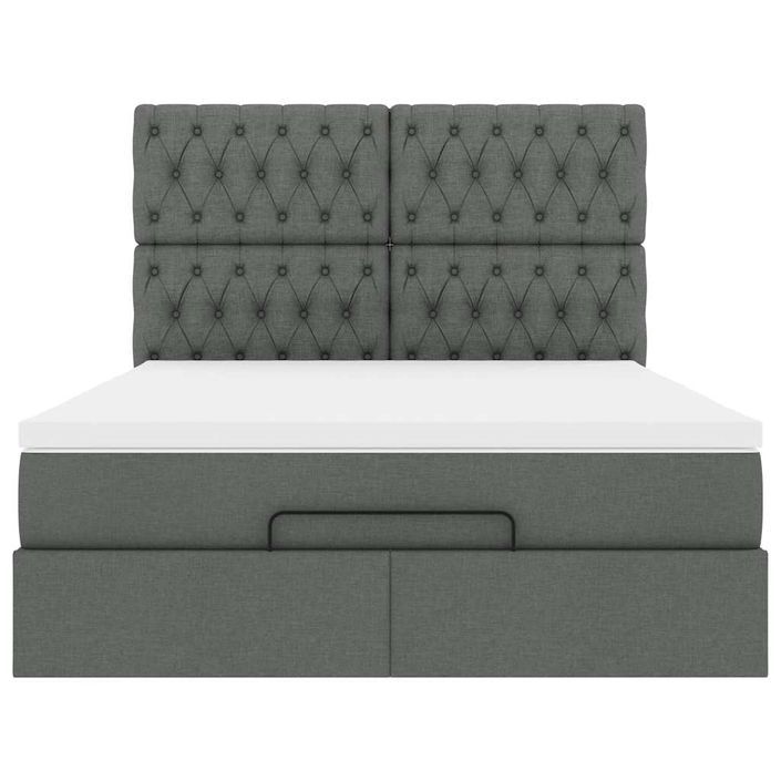 Cadre de lit ottoman avec matelas gris foncé 140x190 cm tissu - Photo n°5