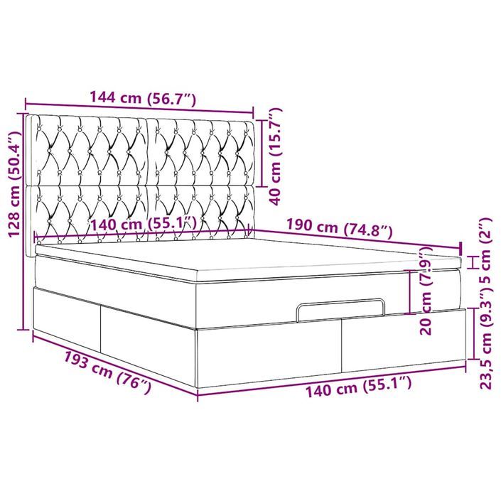 Cadre de lit ottoman avec matelas gris foncé 140x190 cm tissu - Photo n°13