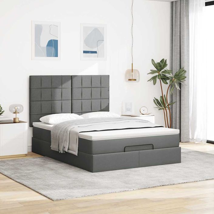 Cadre de lit ottoman avec matelas gris foncé 140x190 cm tissu - Photo n°4