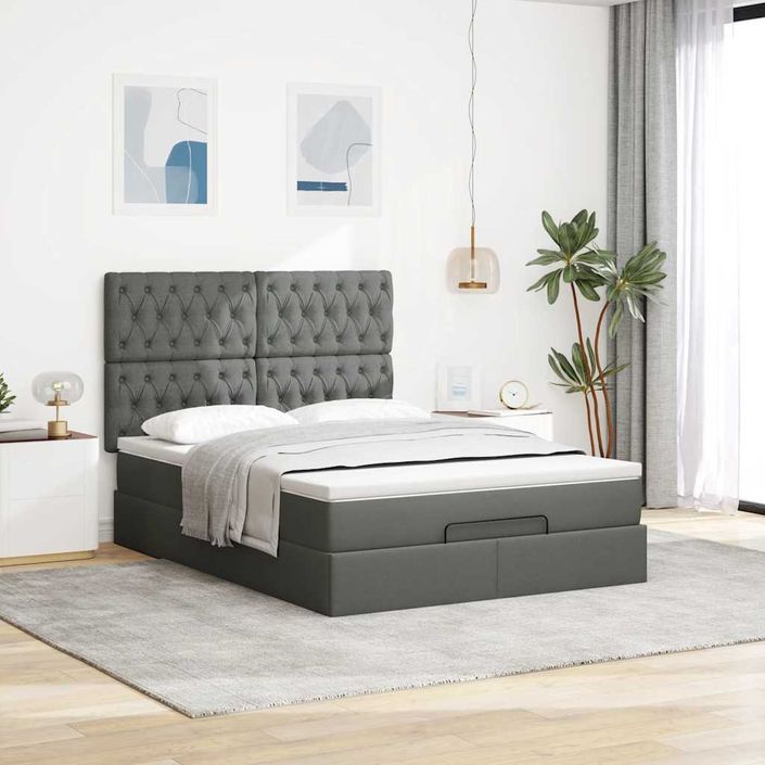 Cadre de lit ottoman avec matelas gris foncé 140x190 cm tissu - Photo n°4