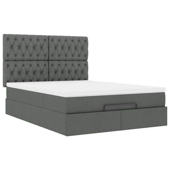 Cadre de lit ottoman avec matelas gris foncé 140x190 cm tissu - Photo n°5