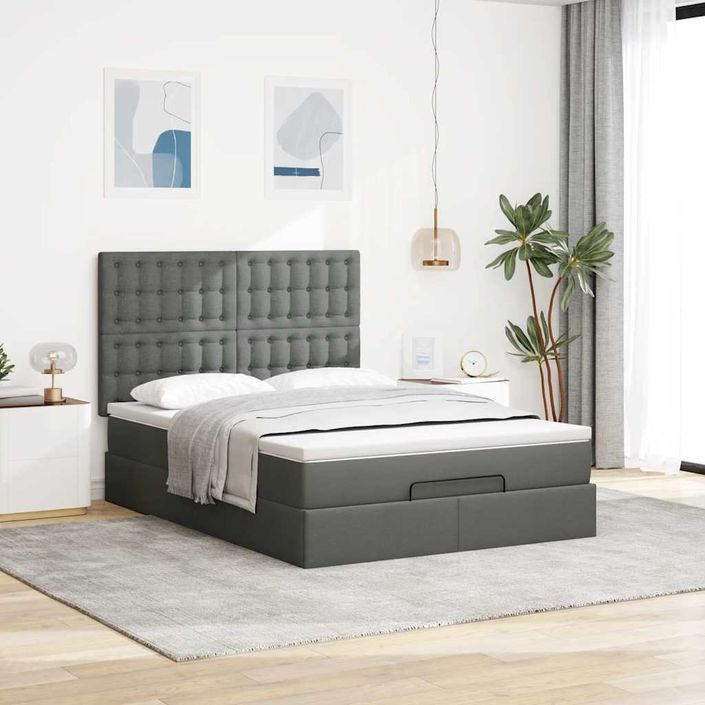 Cadre de lit ottoman avec matelas gris foncé 140x190 cm tissu - Photo n°4