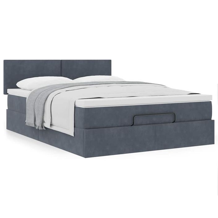 Cadre de lit ottoman avec matelas gris foncé 140x190 cm velours - Photo n°1