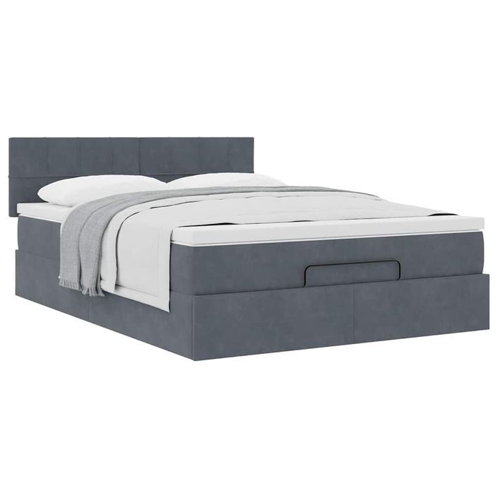 Cadre de lit ottoman avec matelas gris foncé 140x190 cm velours - Photo n°4