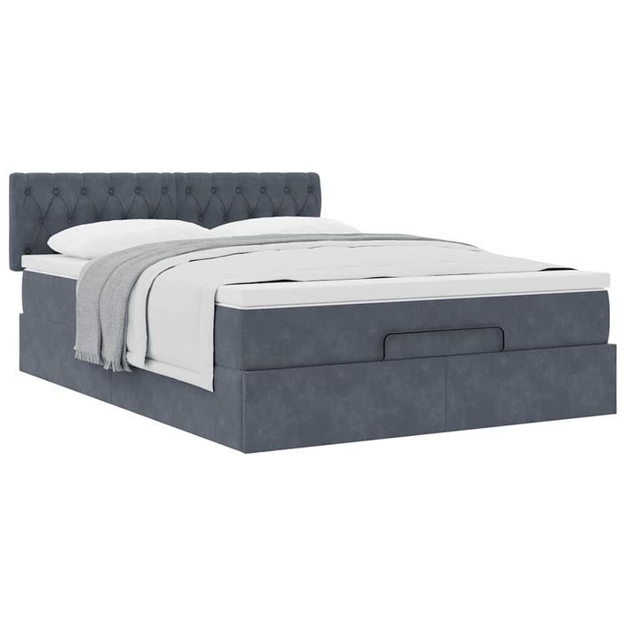 Cadre de lit ottoman avec matelas gris foncé 140x190 cm velours - Photo n°4