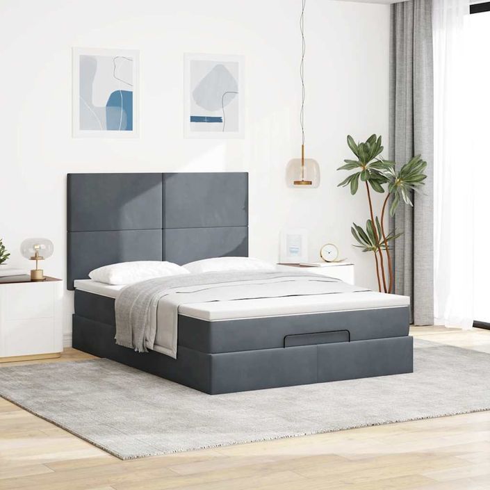 Cadre de lit ottoman avec matelas gris foncé 140x190 cm velours - Photo n°3