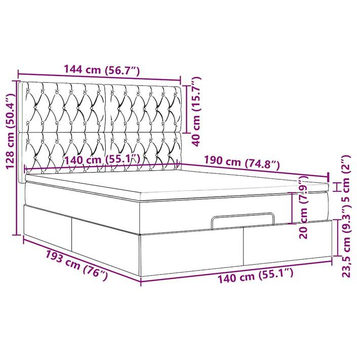 Cadre de lit ottoman avec matelas gris foncé 140x190 cm velours - Photo n°13