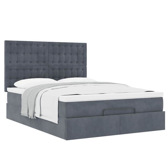 Cadre de lit ottoman avec matelas gris foncé 140x190 cm velours - Photo n°2