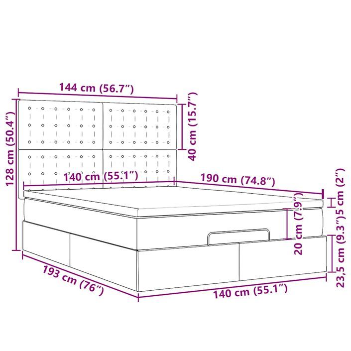 Cadre de lit ottoman avec matelas gris foncé 140x190 cm velours - Photo n°13