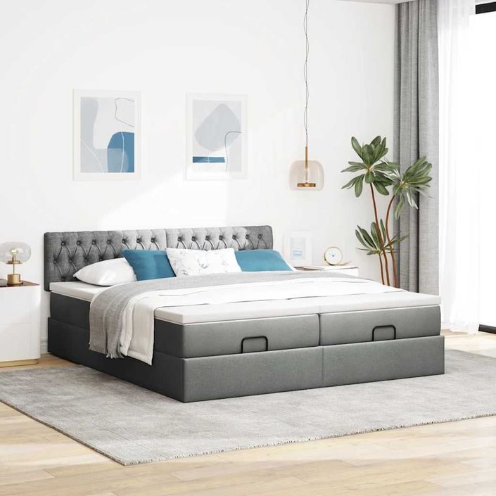 Cadre de lit ottoman avec matelas gris foncé 160x200cm tissu - Photo n°4