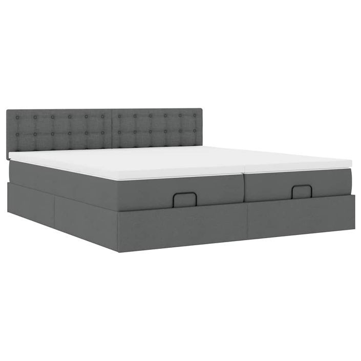 Cadre de lit ottoman avec matelas gris foncé 160x200cm tissu - Photo n°5