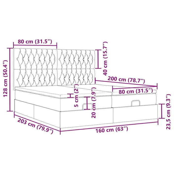 Cadre de lit ottoman avec matelas gris foncé 160x200cm tissu - Photo n°13