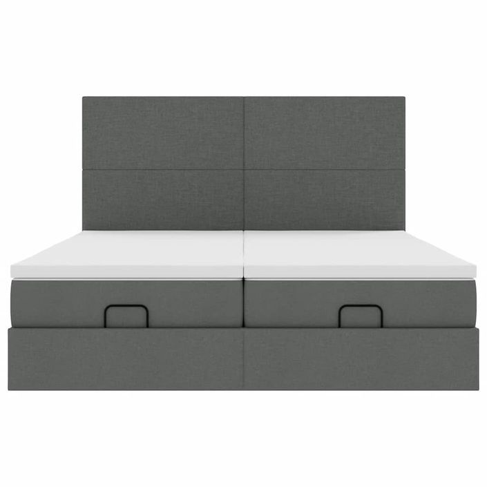 Cadre de lit ottoman avec matelas gris foncé 160x200cm tissu - Photo n°6