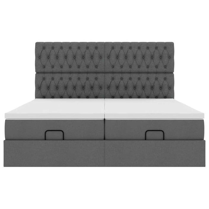 Cadre de lit ottoman avec matelas gris foncé 160x200cm tissu - Photo n°6