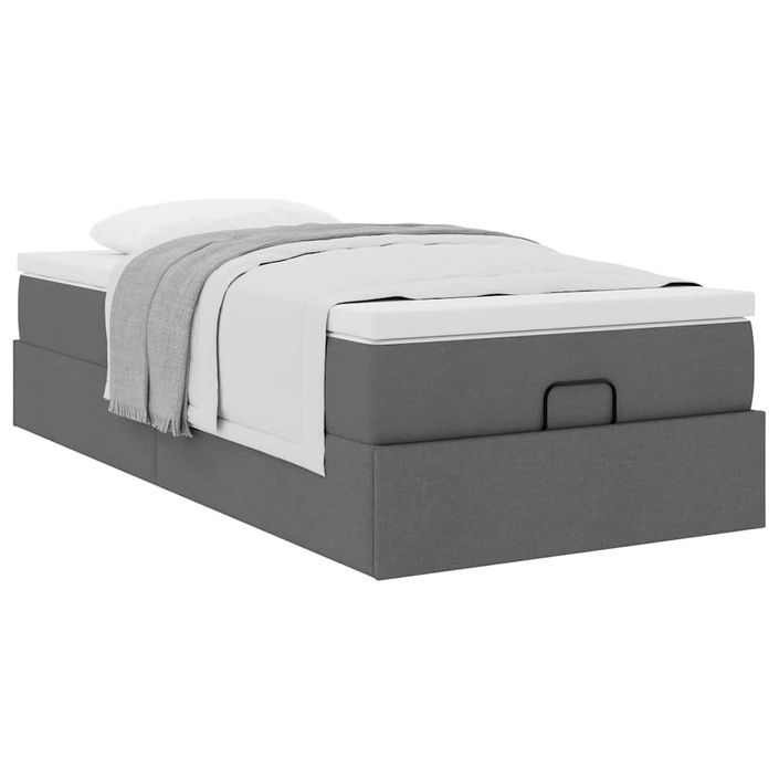 Cadre de lit ottoman avec matelas gris foncé 80x200 cm tissu - Photo n°4